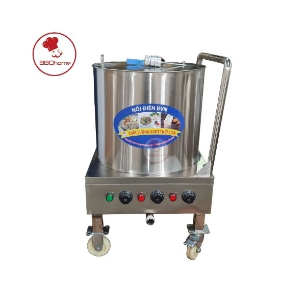 NỒI HỦ TIẾU, NẤU PHỞ 50 LÍT CÓ BÁNH XE TAY ĐẨY